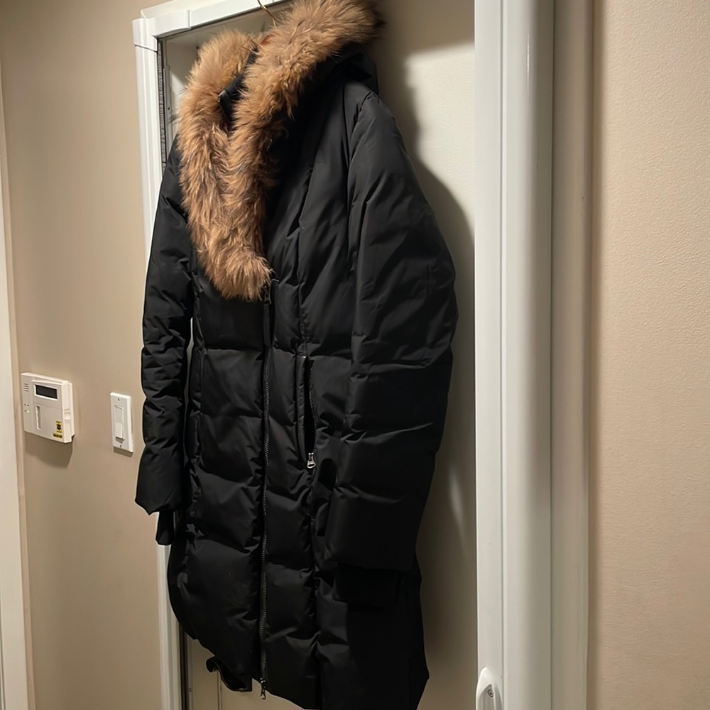 Beautiful black Mackage coat with fur hood. Size large super cozy, cute and warm